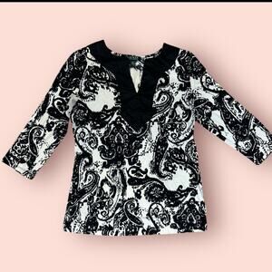 Ralph Lauren Womens Black White Paisley Shirt Size Medium Blouse Top 100% Cotton